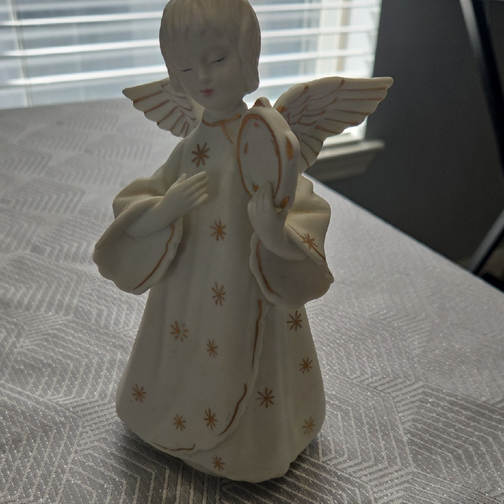 Ceramic Angel Figurine with Gold Accents